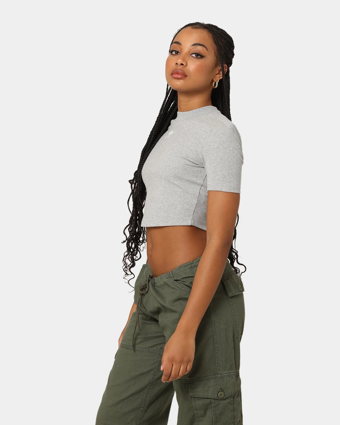Adidas Women's Adicolour Essentials Rib Cropped T-Shirt Medium Grey Heather