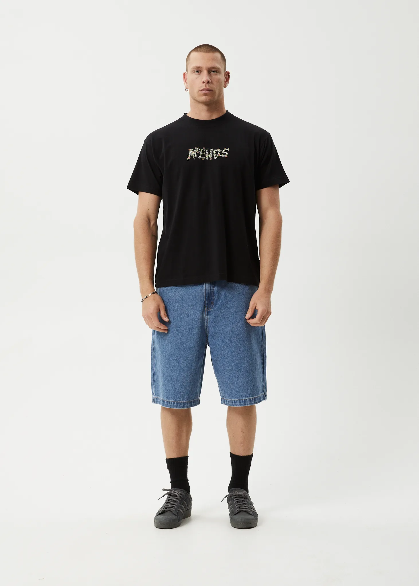 AFENDS Mens Daisy Chain - Boxy Fit Tee - Black