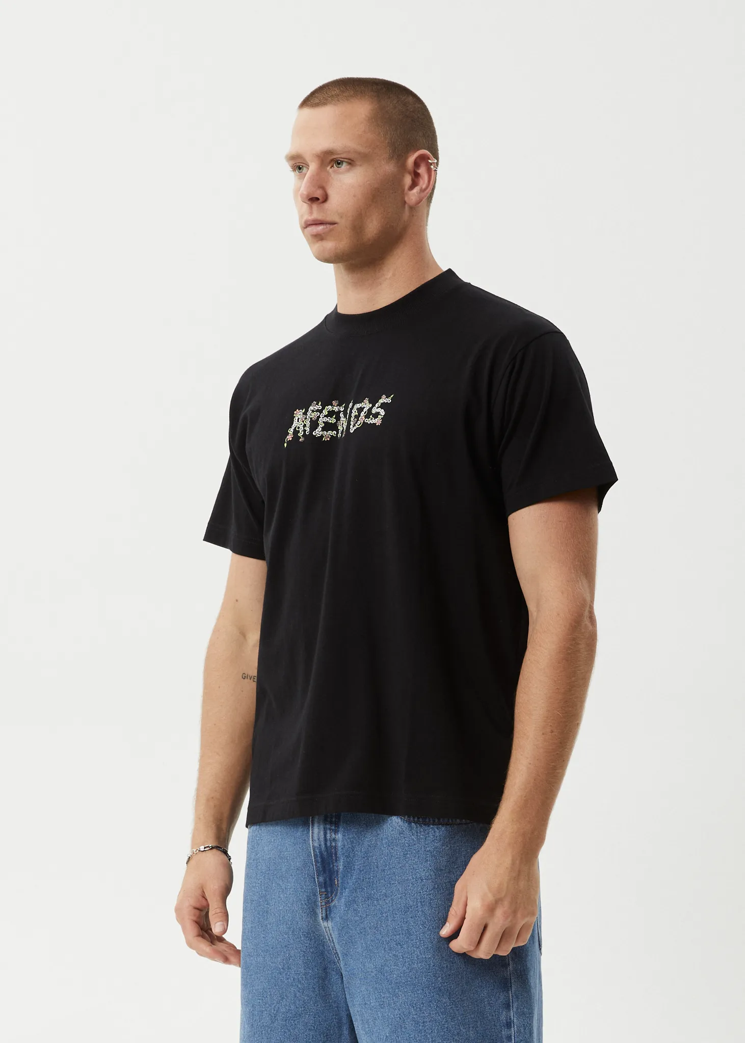 AFENDS Mens Daisy Chain - Boxy Fit Tee - Black