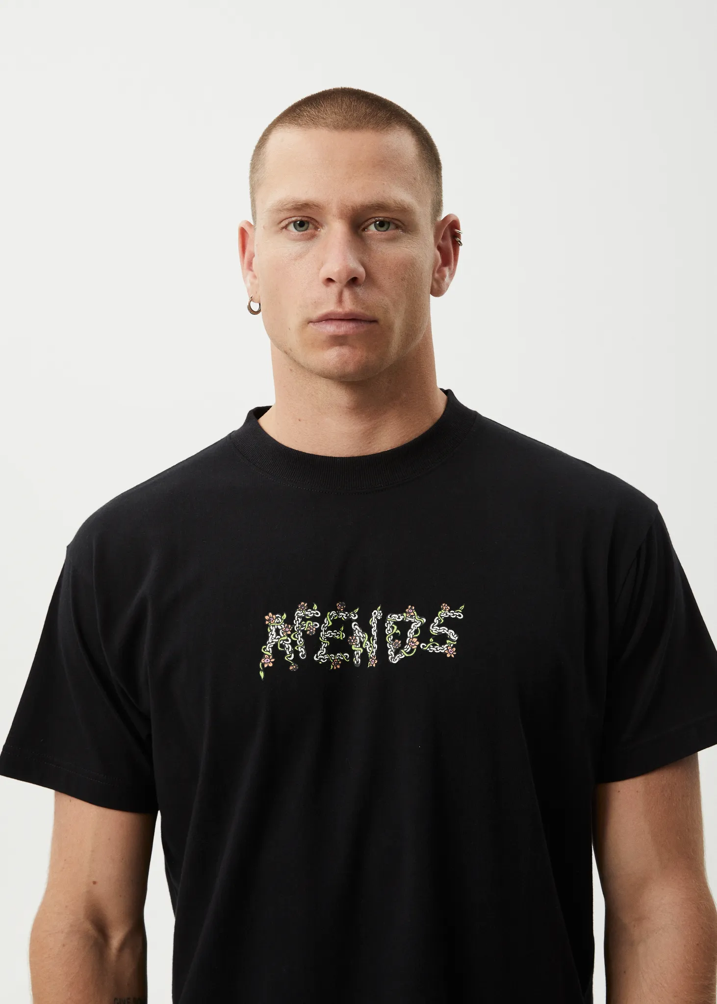 AFENDS Mens Daisy Chain - Boxy Fit Tee - Black