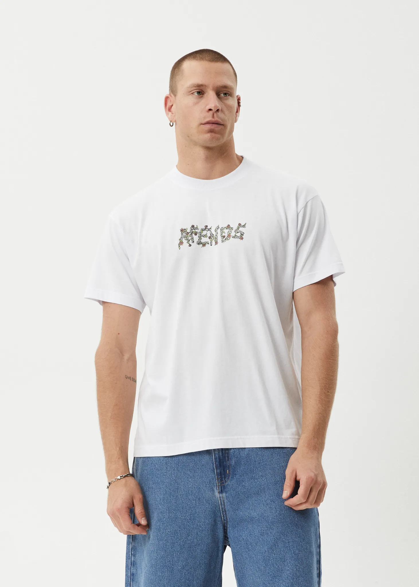 AFENDS Mens Daisy Chain - Boxy Fit Tee - White
