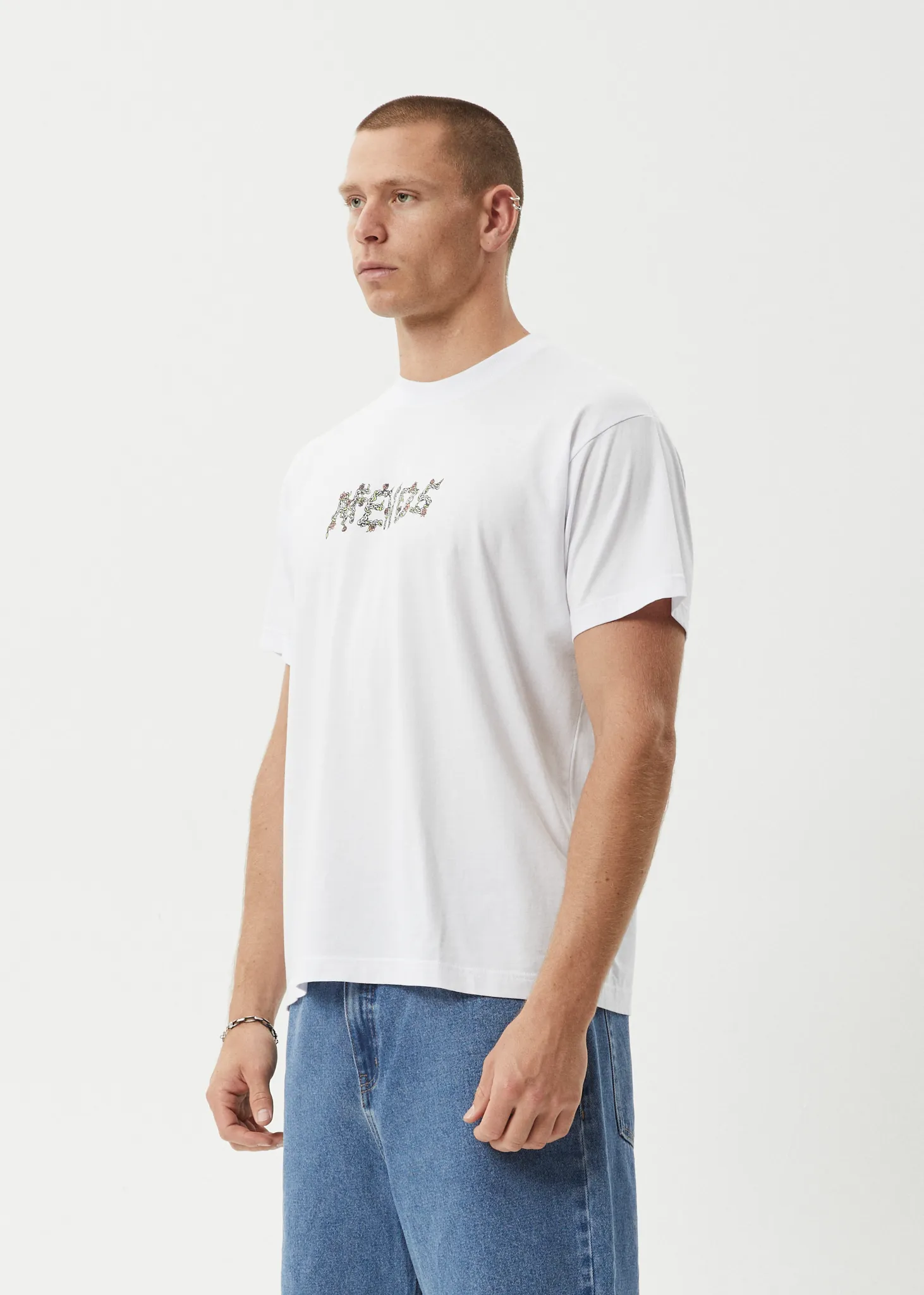 AFENDS Mens Daisy Chain - Boxy Fit Tee - White
