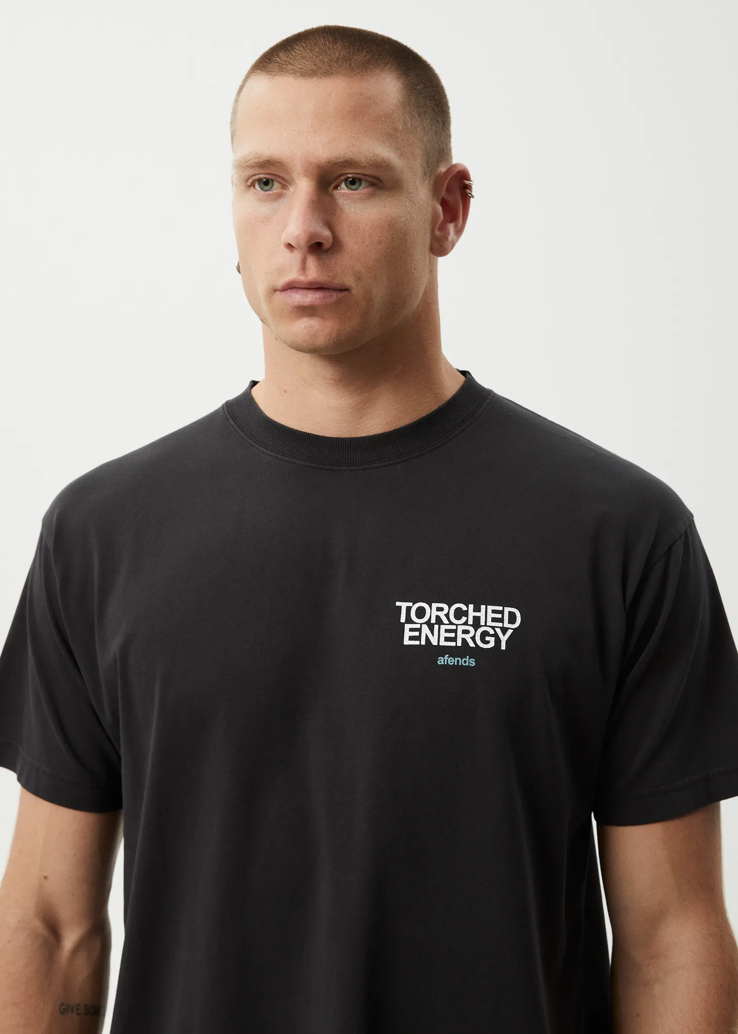AFENDS Mens Torched Energy - Boxy Fit Tee - Stone Black
