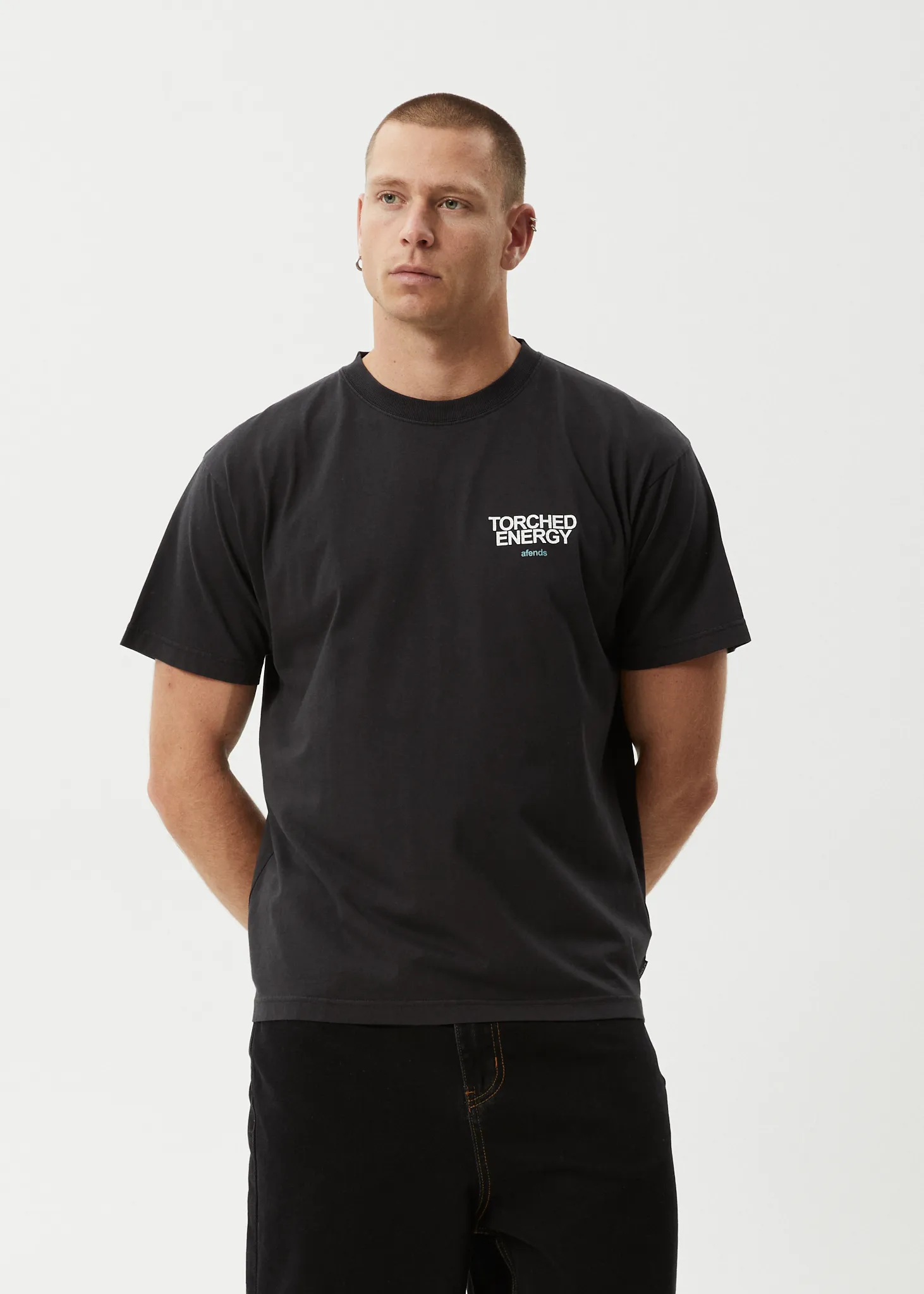 AFENDS Mens Torched Energy - Boxy Fit Tee - Stone Black