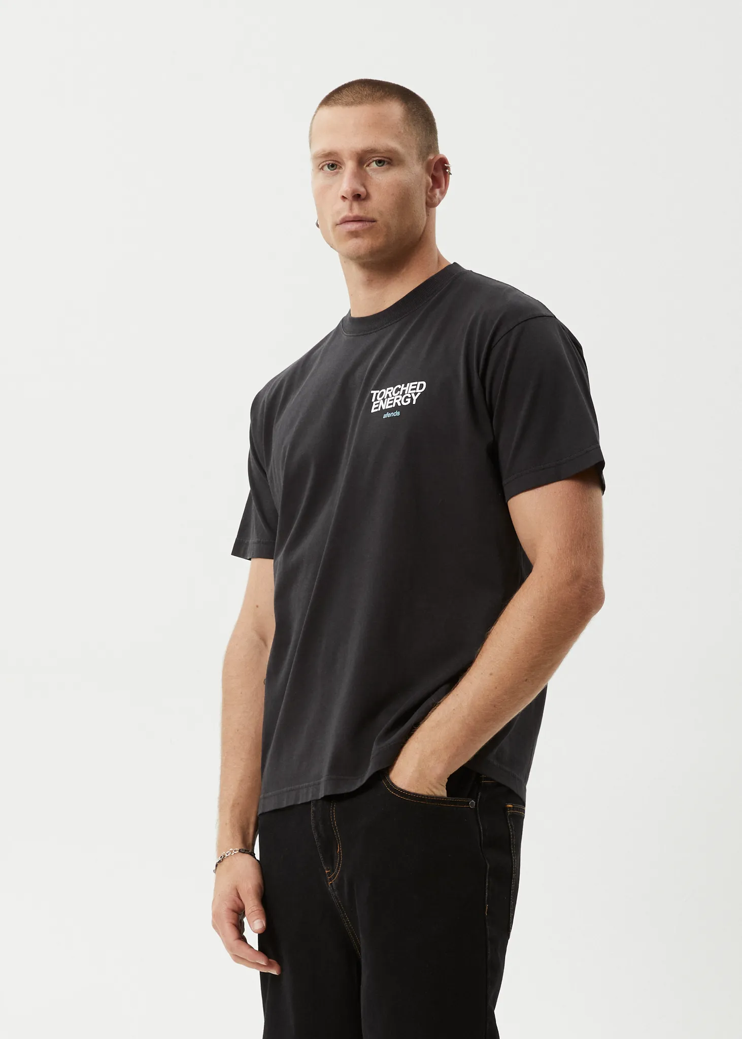 AFENDS Mens Torched Energy - Boxy Fit Tee - Stone Black