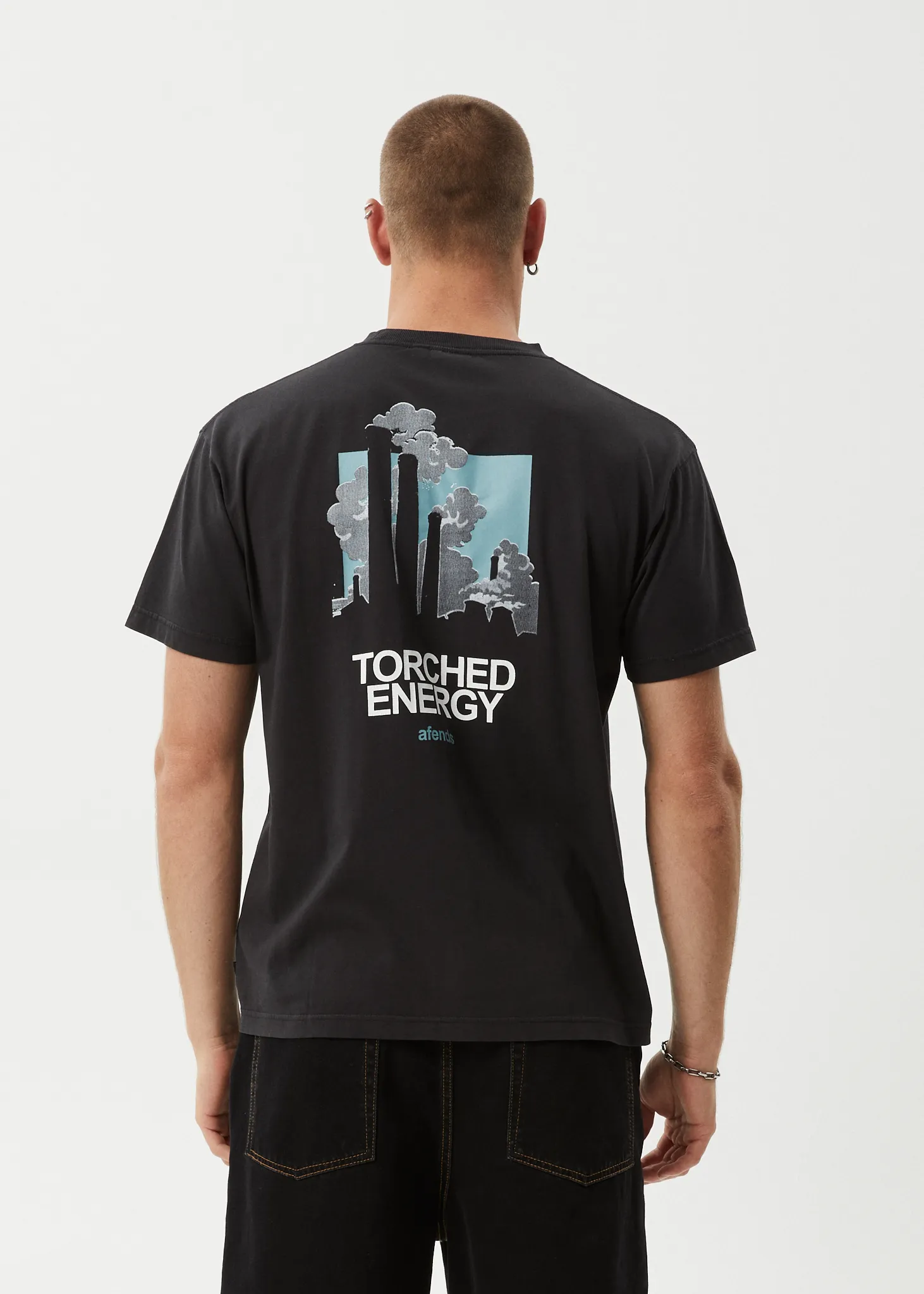 AFENDS Mens Torched Energy - Boxy Fit Tee - Stone Black