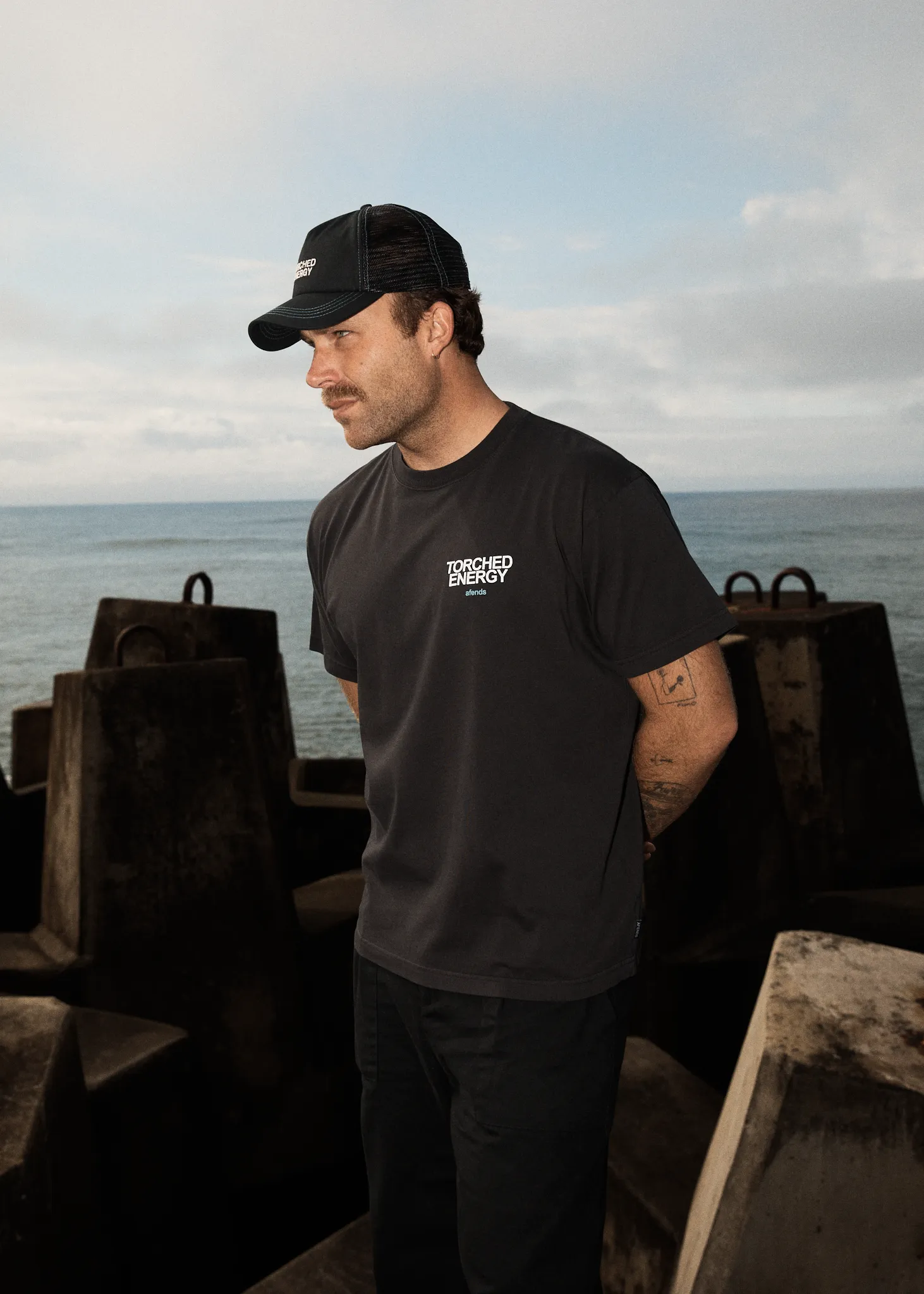 AFENDS Mens Torched Energy - Boxy Fit Tee - Stone Black