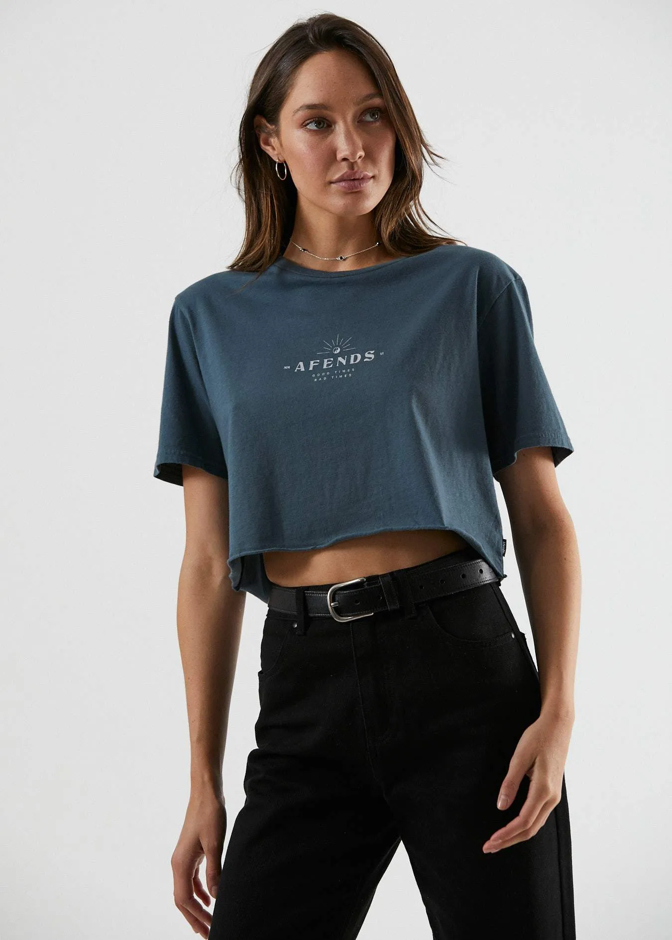 Afends Womens Aurora - Cut Off Boyfriend Fit Tee - Slate