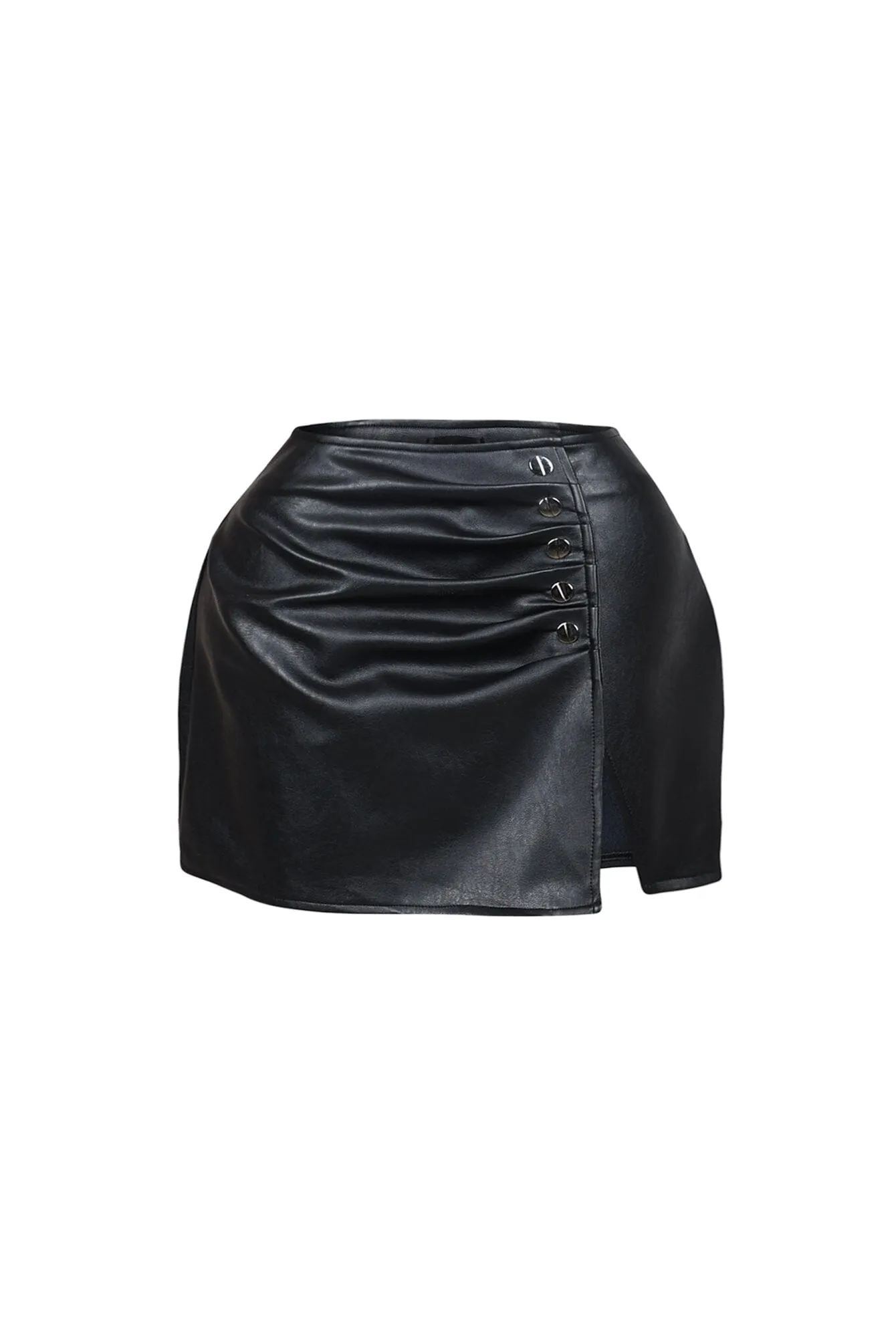 Alina Faux Leather Button Slit Mini Skirt