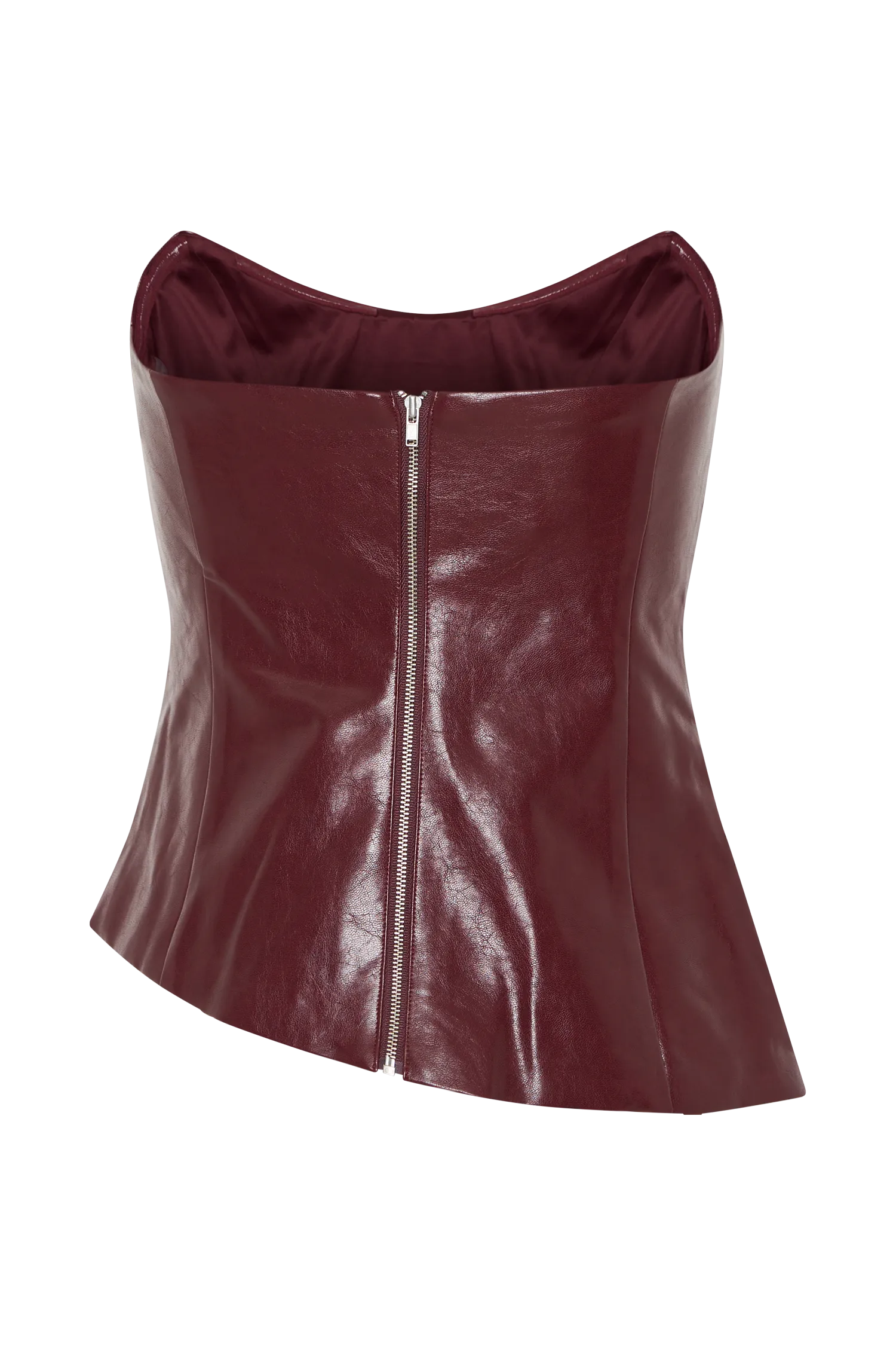 Allana Faux Leather Strapless Top - Cherry Red