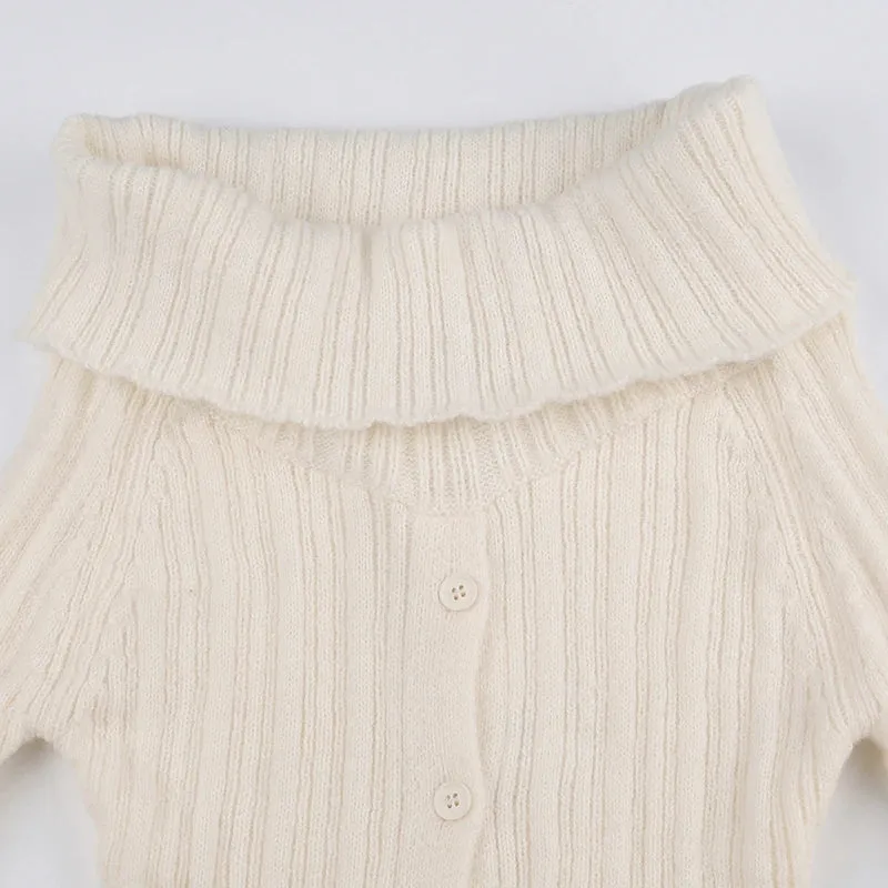 Basic Buttons Off Shoulder Knitted Sweater