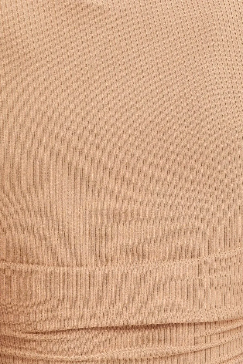 Beige Press Stud T Shirt Ribbed