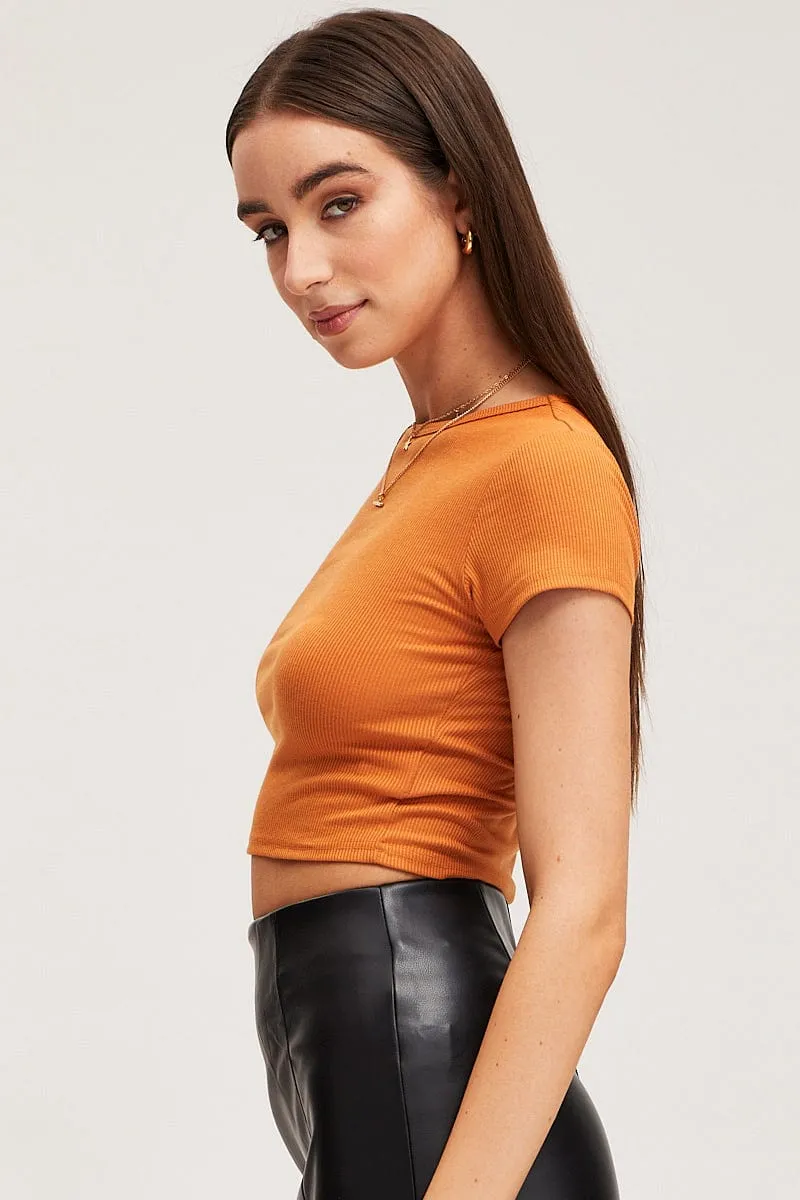 Beige T Shirt Short Sleeve Crew Neck