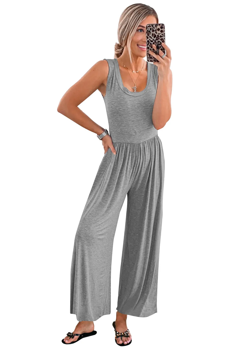 Black Sleeveless Wide Leg Jumpsuit