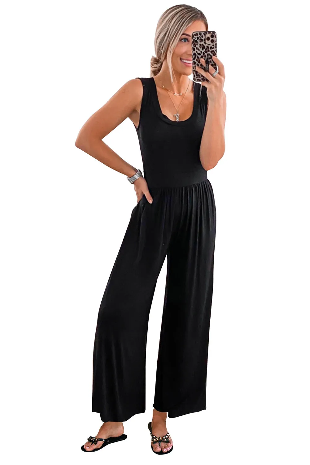 Black Sleeveless Wide Leg Jumpsuit