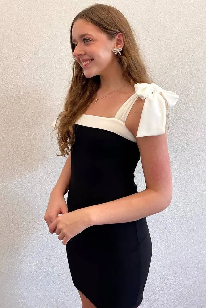 Black Straps Satin Tight Short Homecoming Dresses VK24082302