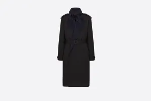Black Wool Trench Coat With Bandana Collar
