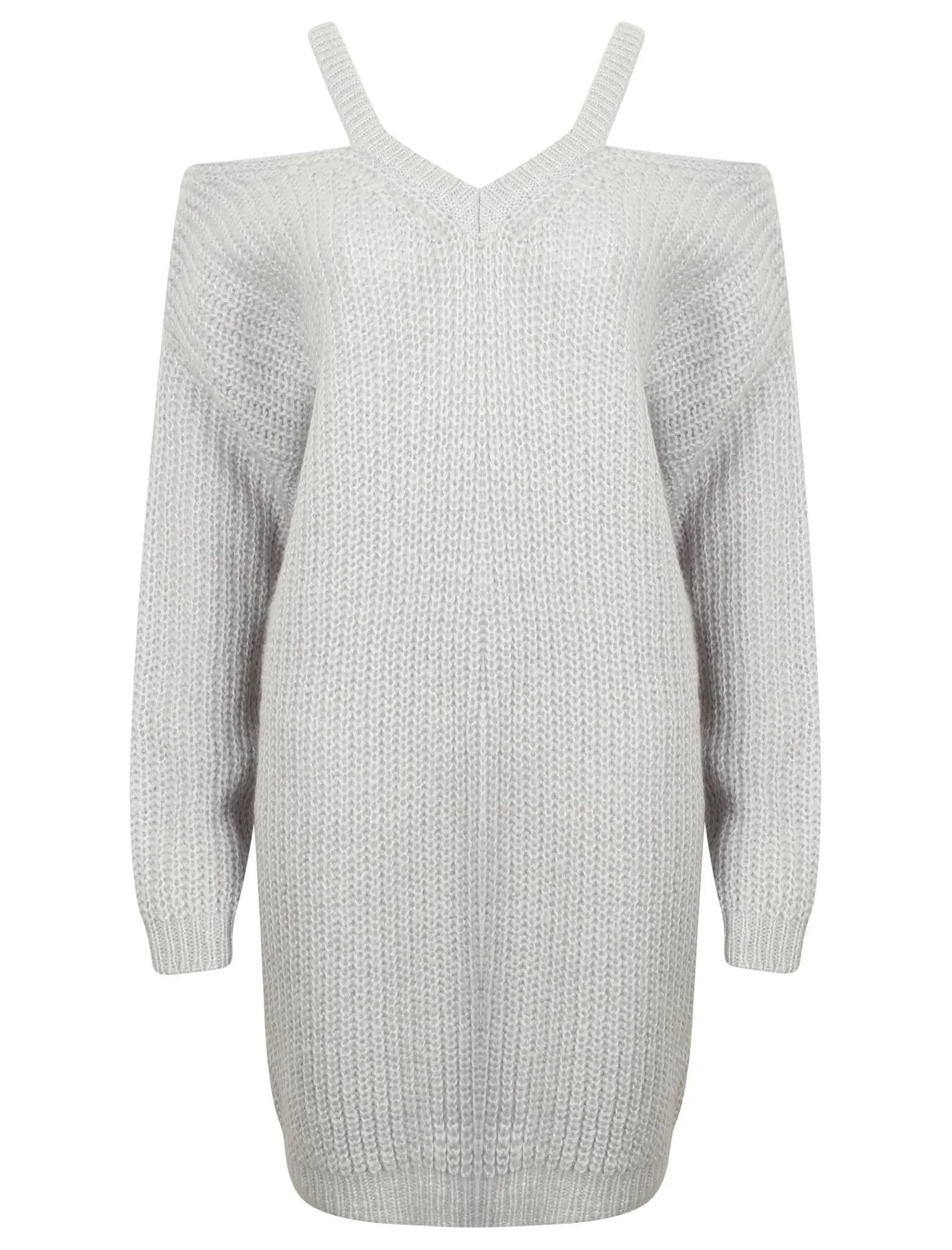 Broad Church Split Shoulder Longline Knitted Jumper in Miss Powder Grey - Tokyo Laundry