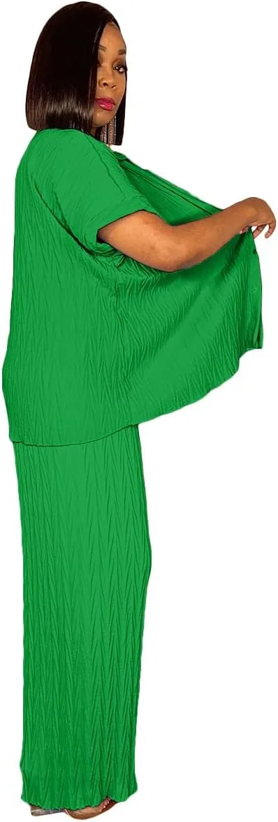Casual Two Piece Set for Women - Button Down Shirt and Wide Leg Pants Matching Set Tracksuits