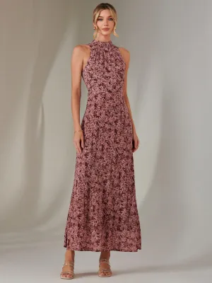 Chiffon Maxi Dress, Burgundy Pattern