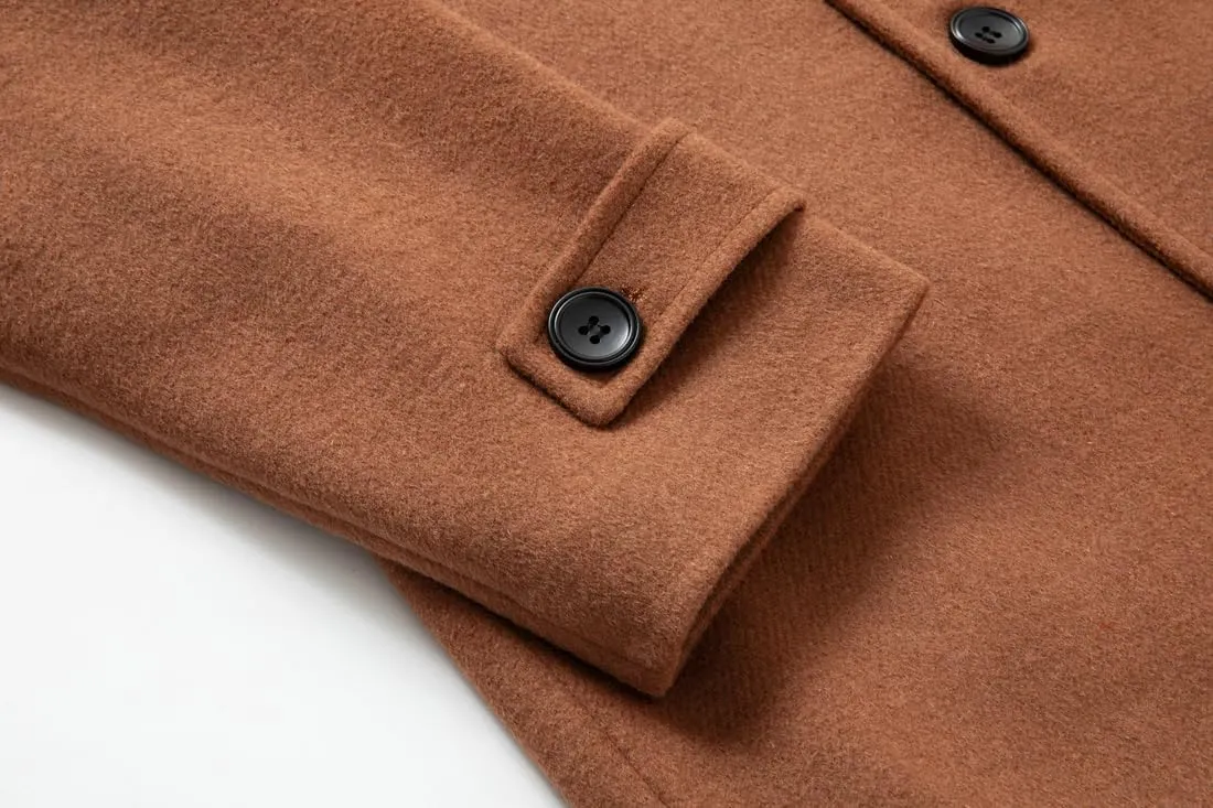 chouyatou Men's Classic Double Breasted Wool Blend Pea Coat Mid Long Trench Coat