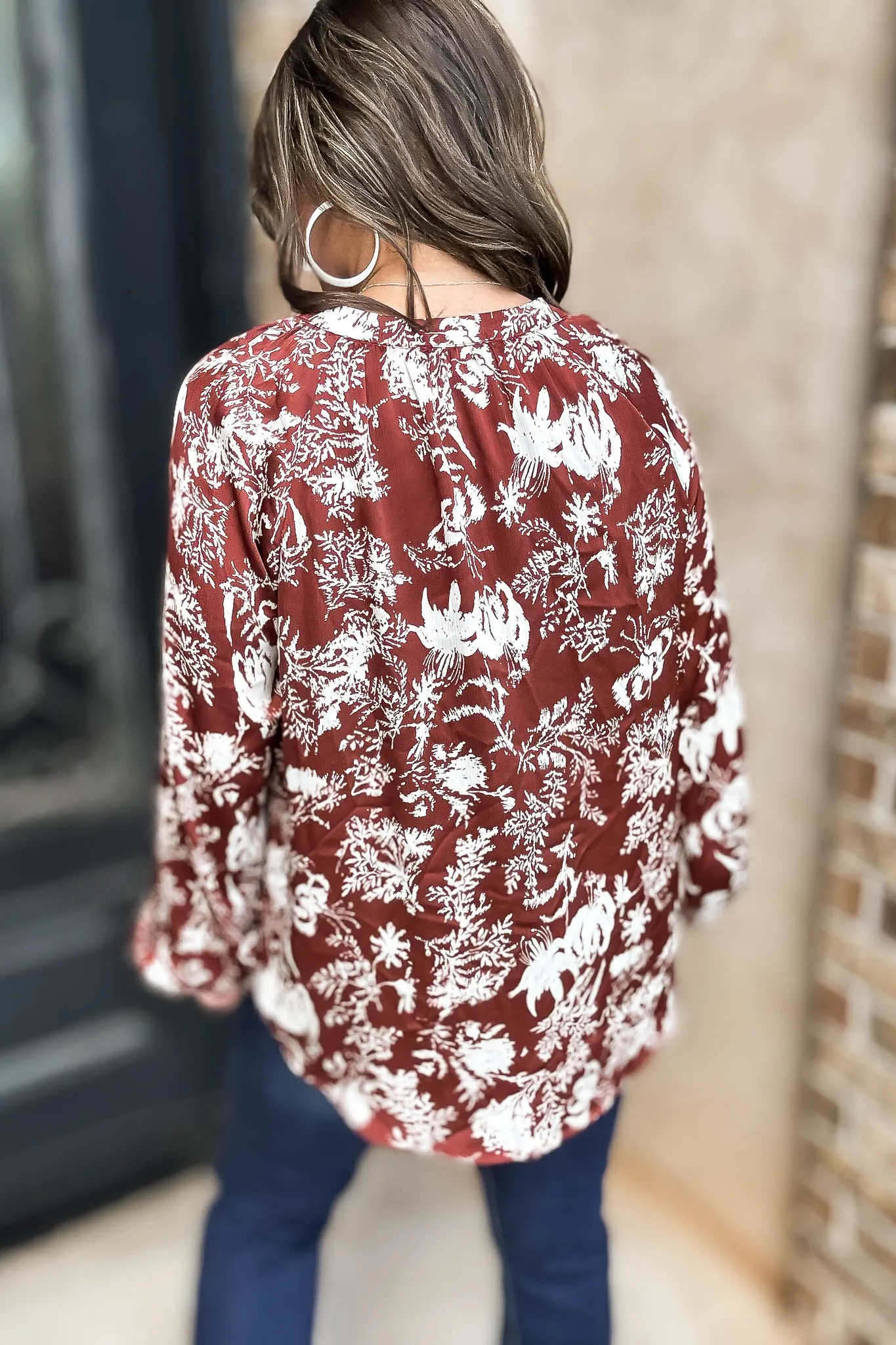 Cinnamon Abstract Print Satin Front Button Down Blouse