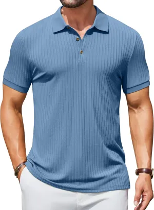 COOFANDY Men's Textured Polo Shirts Short Sleeve Slim Fit Casual Button Polo T-Shirt Summer Collared Golf Shirt