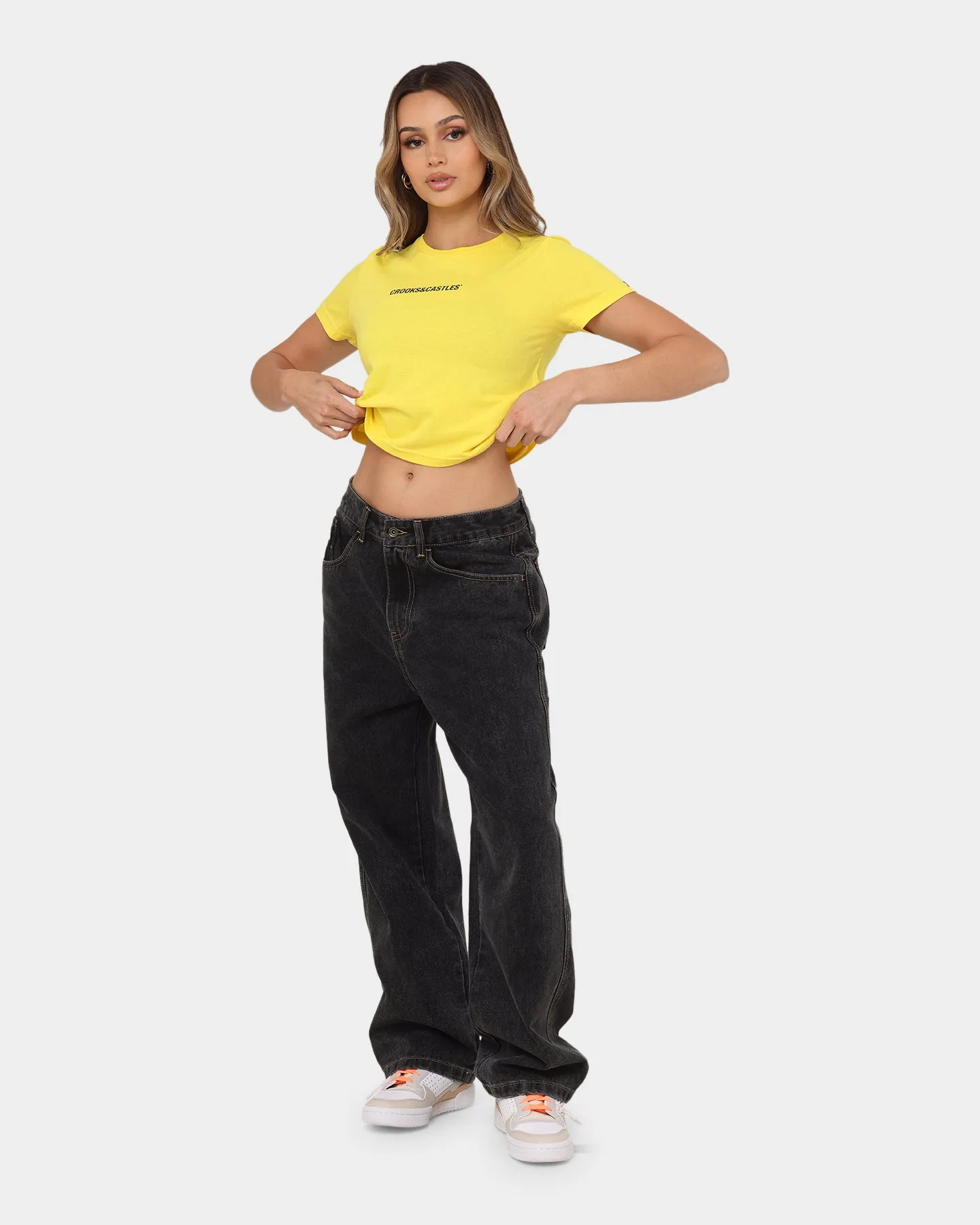 Crooks & Castles Women's Chain Leopard Crop T-Shirt Yellow