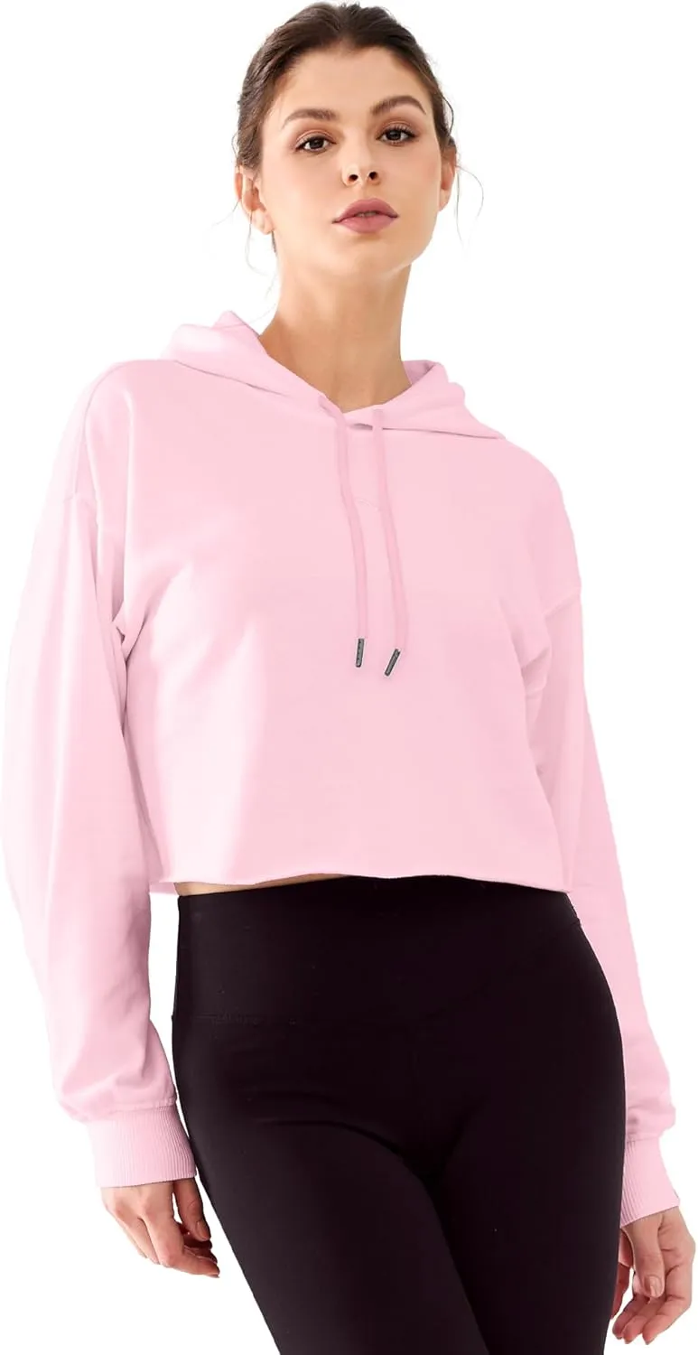 Cropped Hoodie Women Sweatshirt Oversize Long Sleeve Loose Crop Hoodies Ladies Drop Shoulder Pullover Casual Athletic