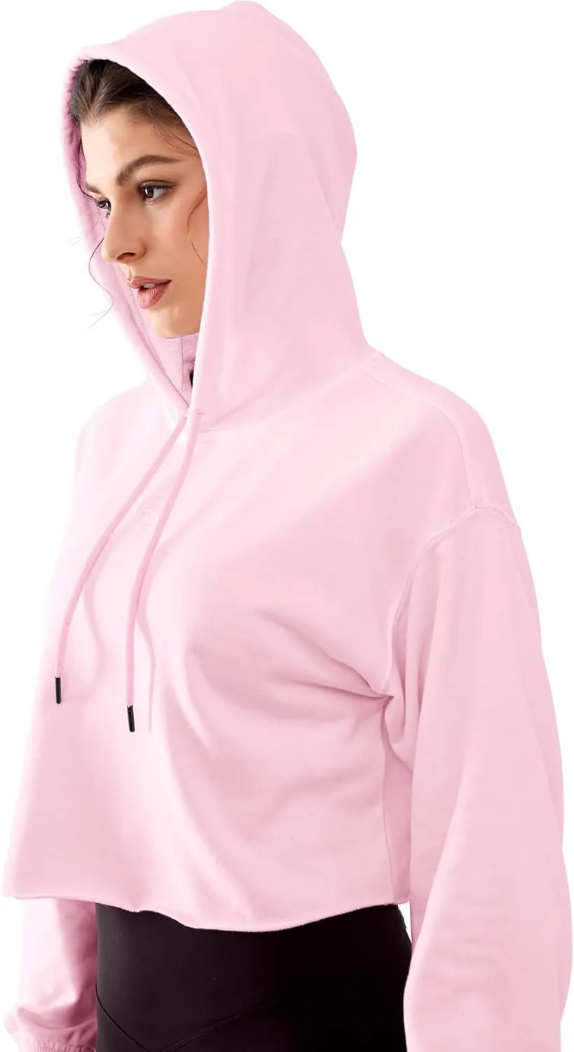 Cropped Hoodie Women Sweatshirt Oversize Long Sleeve Loose Crop Hoodies Ladies Drop Shoulder Pullover Casual Athletic