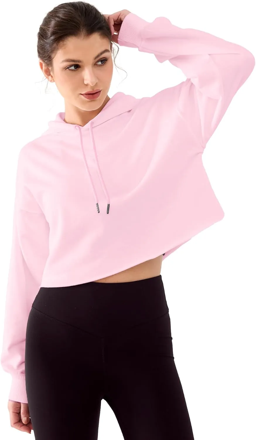 Cropped Hoodie Women Sweatshirt Oversize Long Sleeve Loose Crop Hoodies Ladies Drop Shoulder Pullover Casual Athletic