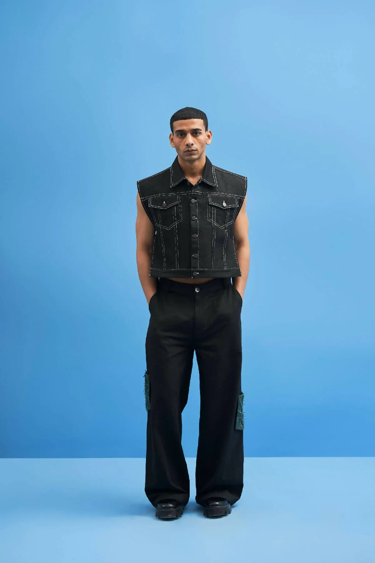 Denim Tie-Up Cropped Jacket