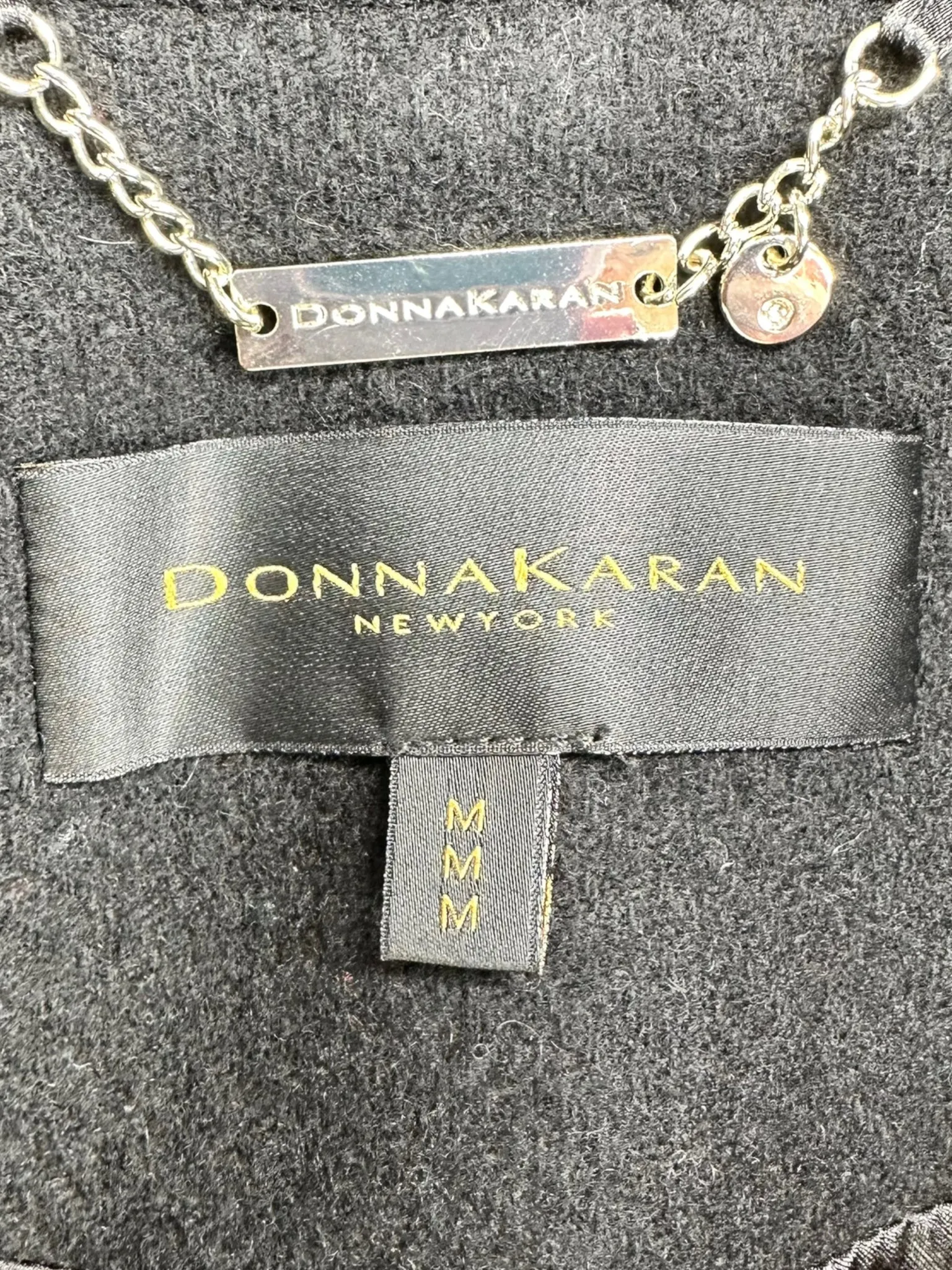 DONNA KARAN New York Black Wool Trench Size M