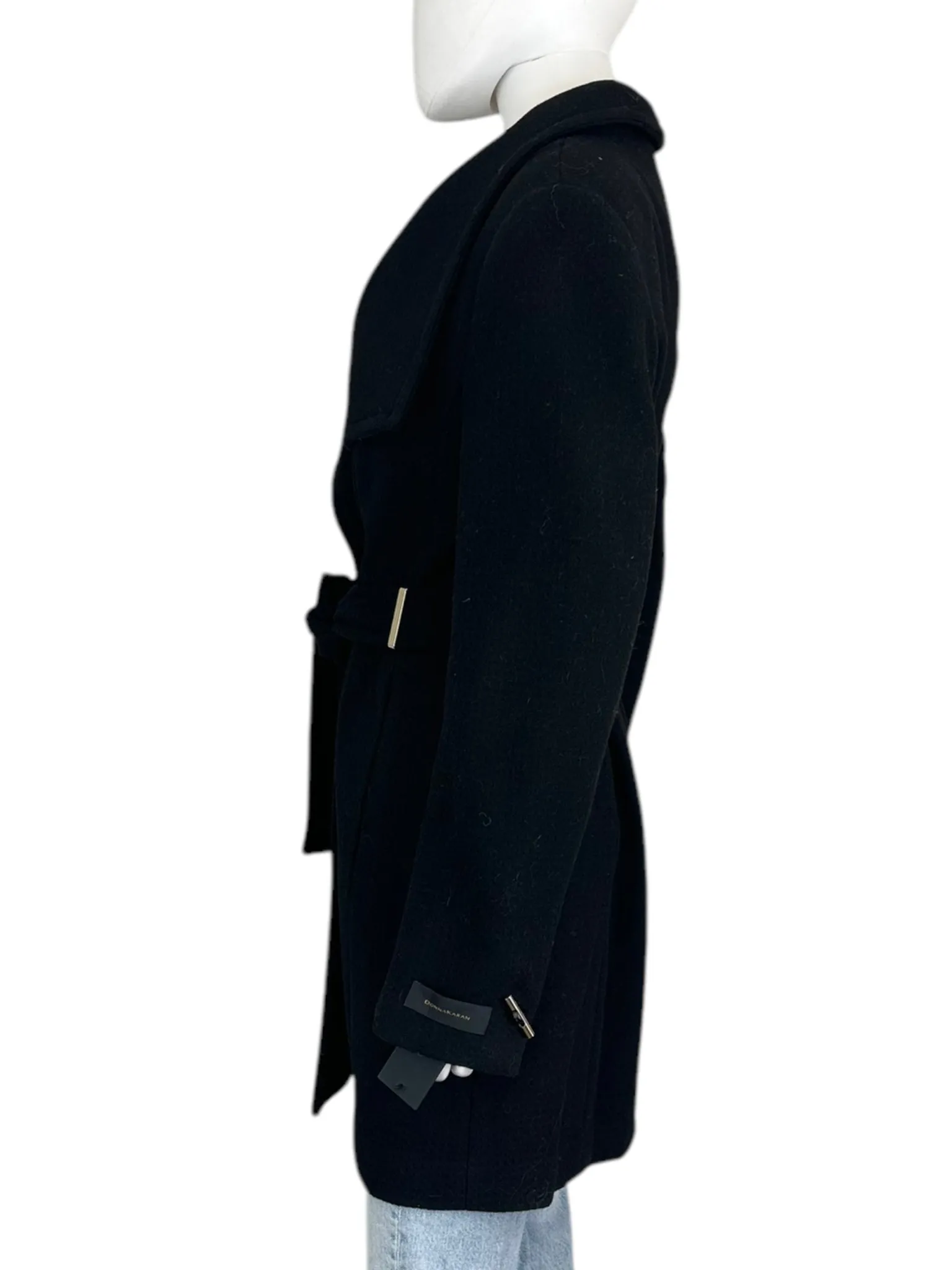 DONNA KARAN New York Black Wool Trench Size M