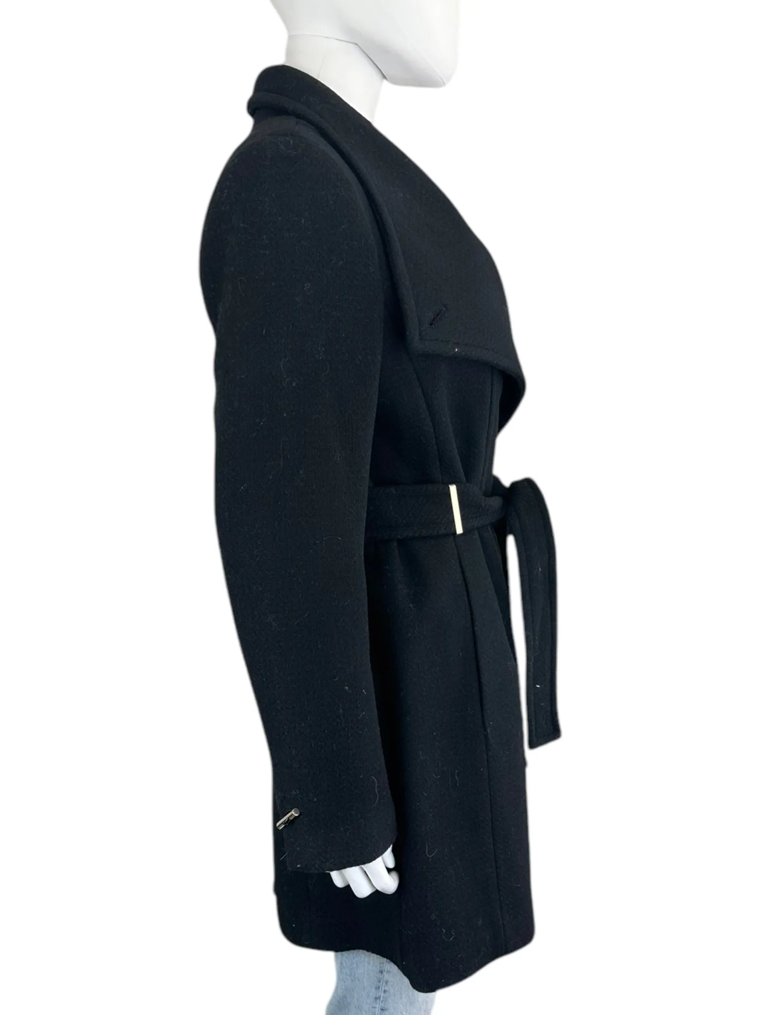 DONNA KARAN New York Black Wool Trench Size M