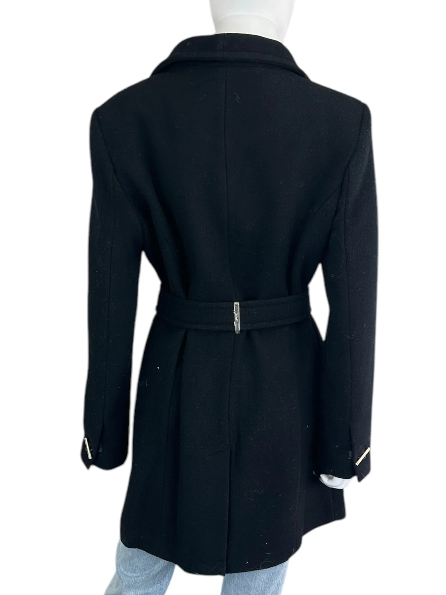 DONNA KARAN New York Black Wool Trench Size M