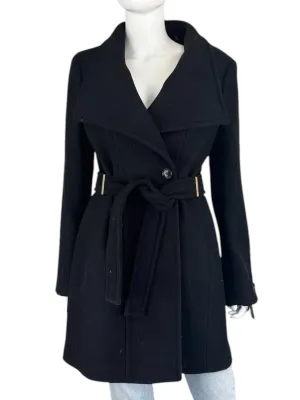 DONNA KARAN New York Black Wool Trench Size M