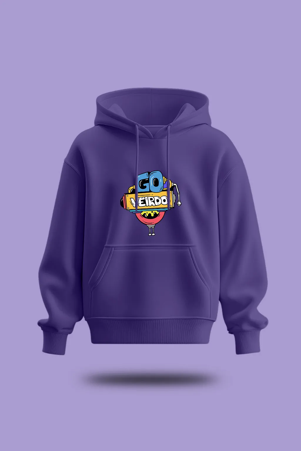 Doodle Purple Oversized Chest Graphic Printed Hoodie