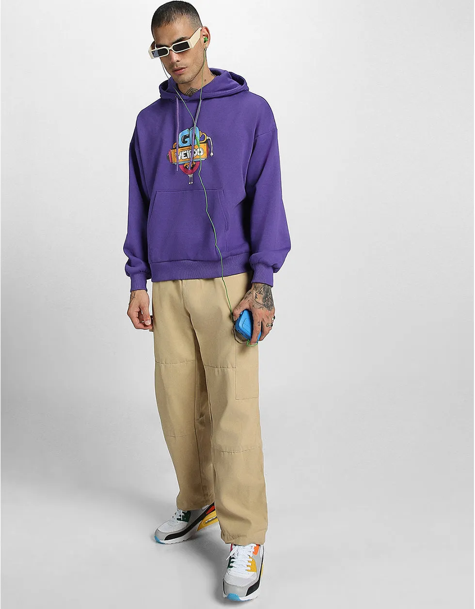 Doodle Purple Oversized Chest Graphic Printed Hoodie