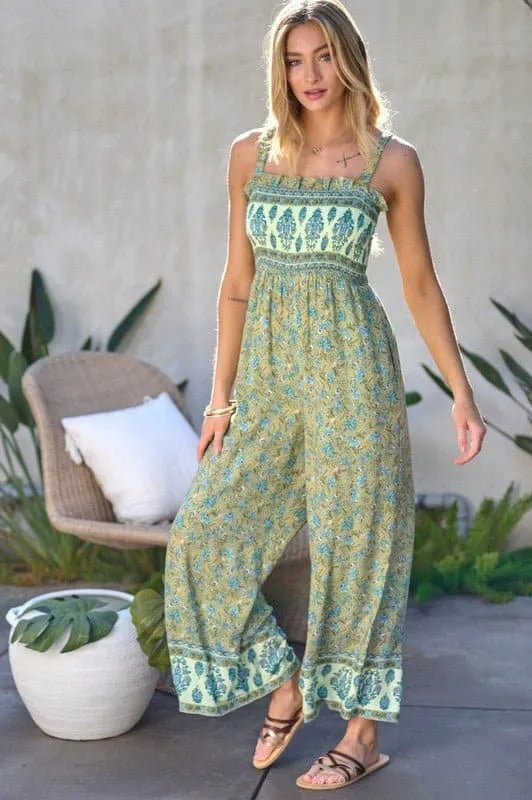 Fantastic Floral Smocked Ruffle Jumpsuit - Pink or Olive Green