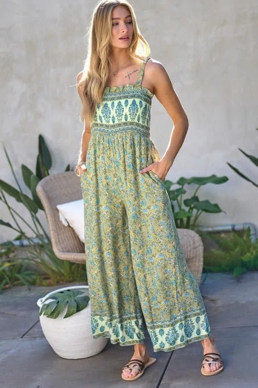 Fantastic Floral Smocked Ruffle Jumpsuit - Pink or Olive Green