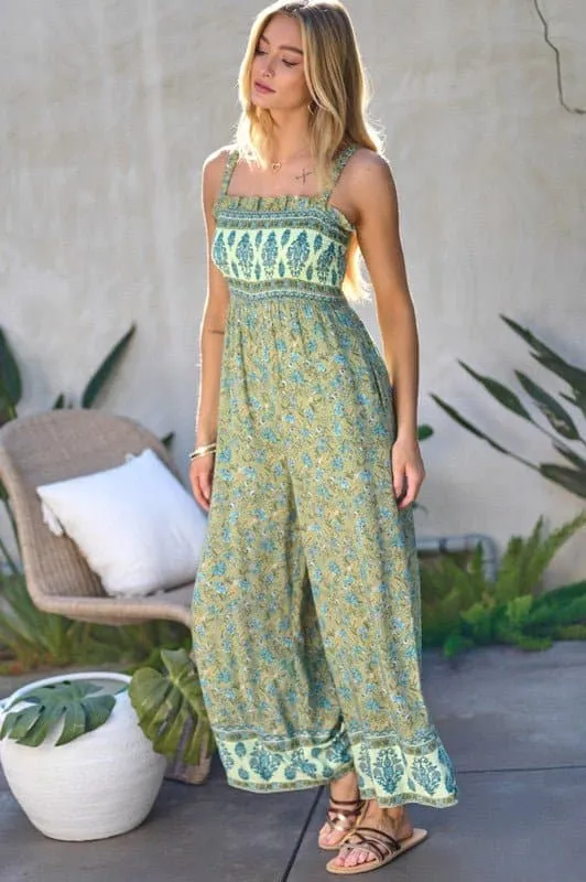 Fantastic Floral Smocked Ruffle Jumpsuit - Pink or Olive Green