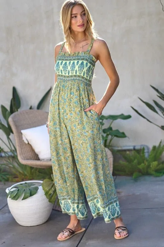 Fantastic Floral Smocked Ruffle Jumpsuit - Pink or Olive Green