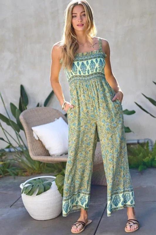 Fantastic Floral Smocked Ruffle Jumpsuit - Pink or Olive Green