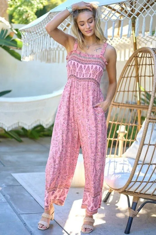 Fantastic Floral Smocked Ruffle Jumpsuit - Pink or Olive Green