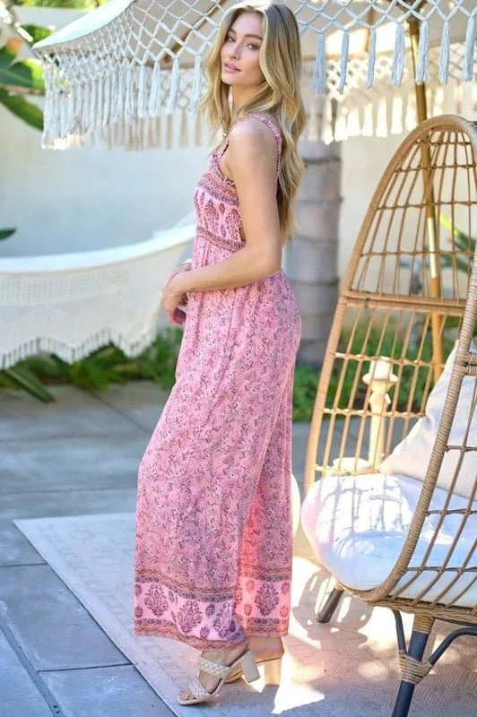 Fantastic Floral Smocked Ruffle Jumpsuit - Pink or Olive Green