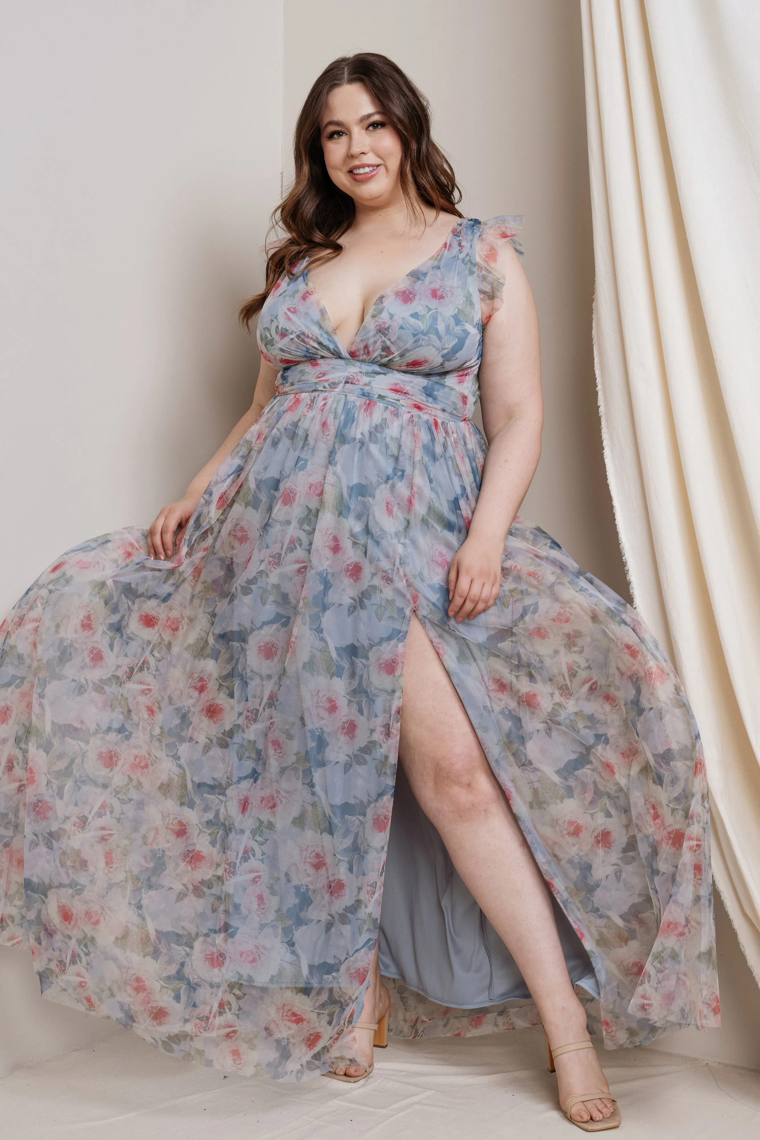 Floral Print Surplice Maxi