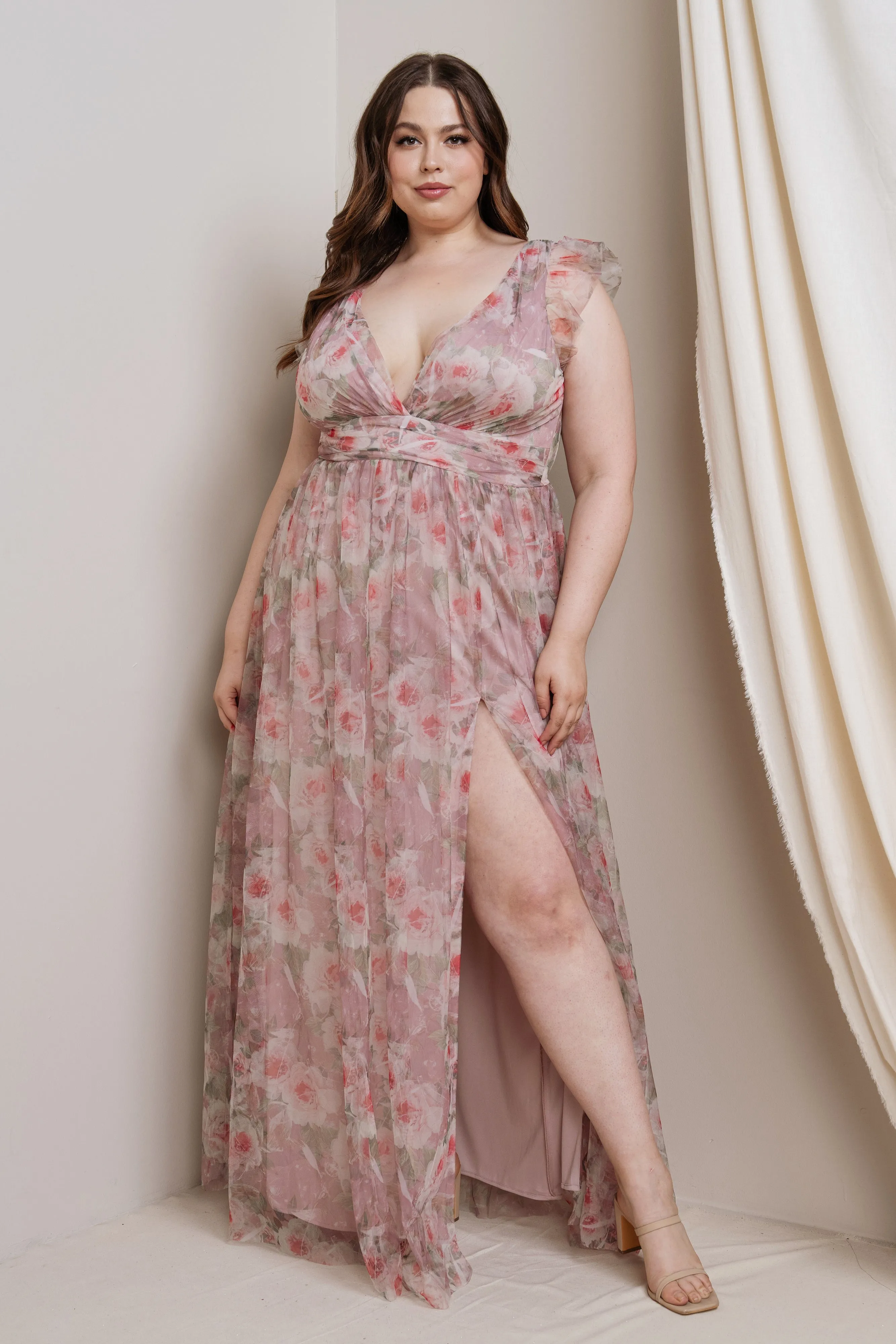 Floral Print Surplice Maxi