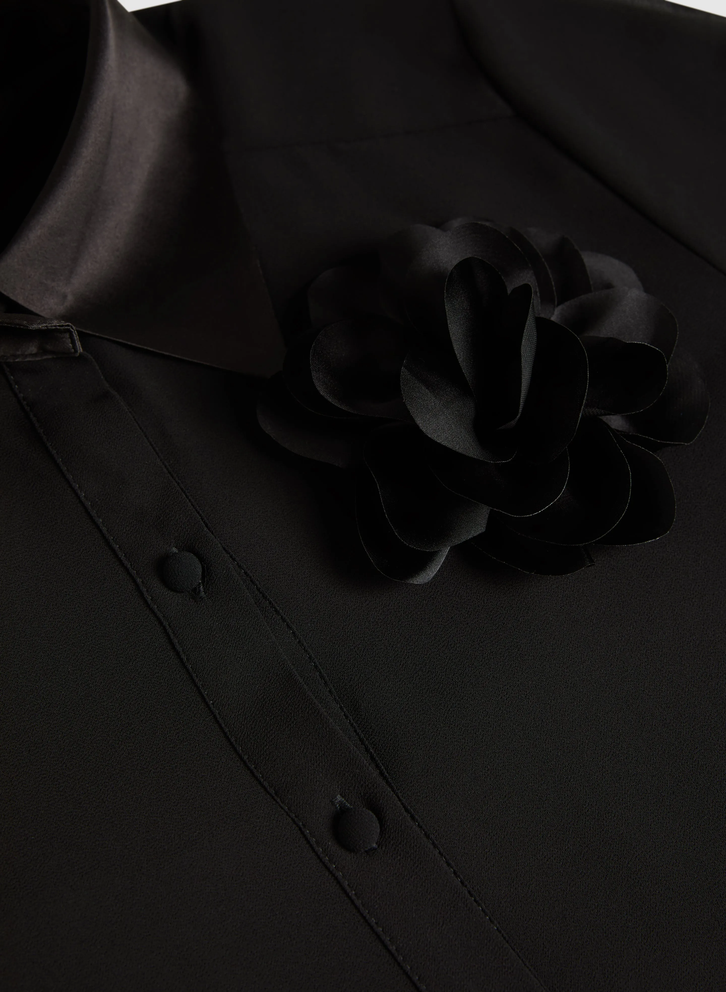 Flower Appliqué Button-Down Blouse