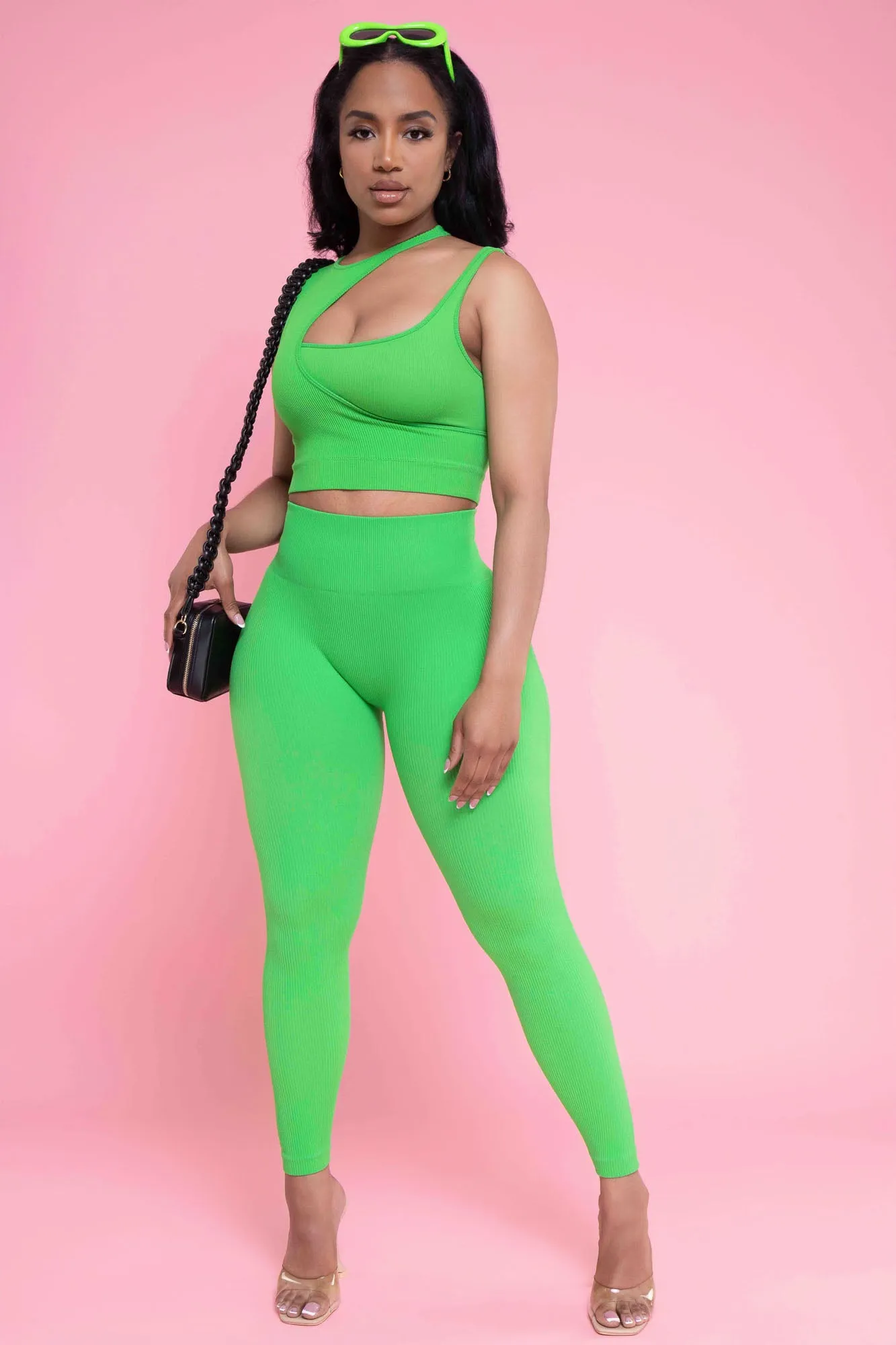 How It Ends Double Layer Cropped Legging Set - Green